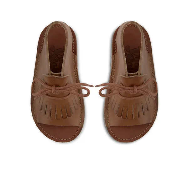 Sandale pour enfants à franges Agnes en cuir brun brossé