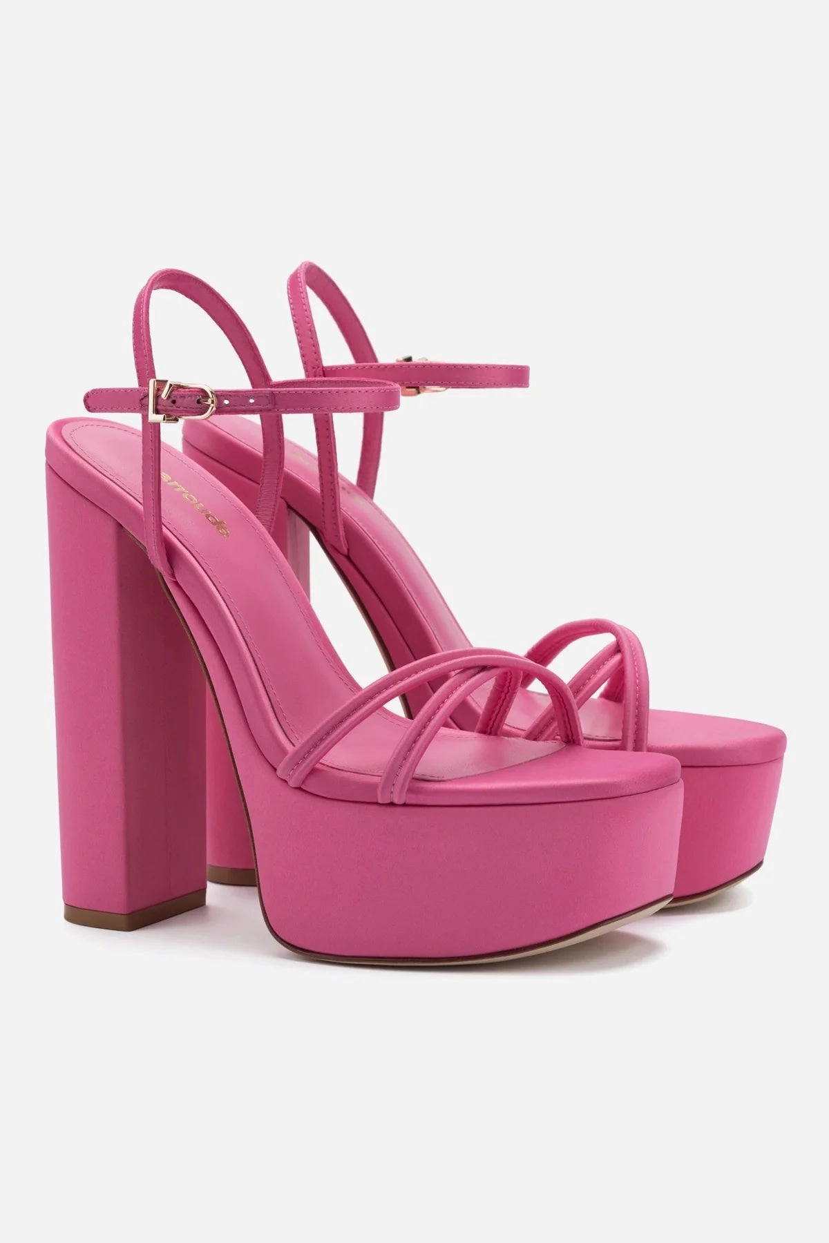 Sandale Plateforme Annie en Satin Rose