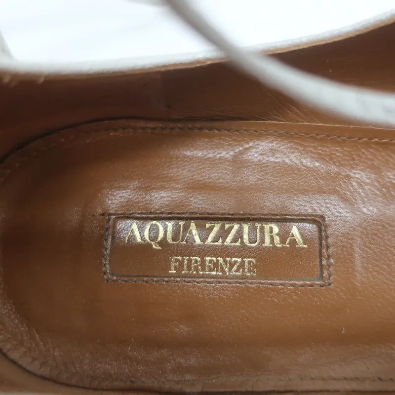 Aquazzura Christy Ballerines à Bout Pointu avec Lacets en Suédine Métallisée Argenté Taille 40