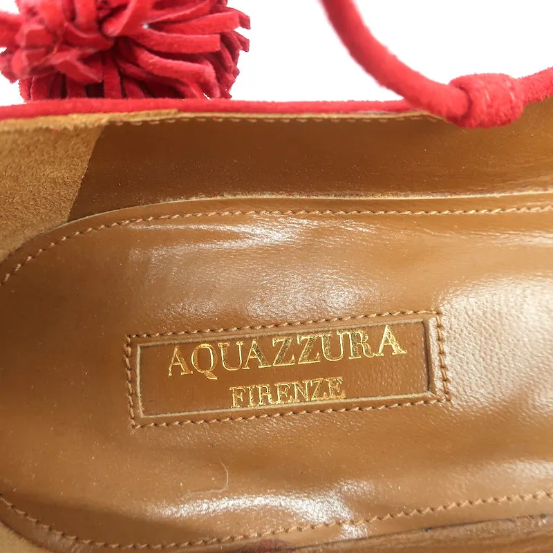 Aquazzura Sunshine Pom Pom Escarpins à Lacets en Daim Rouge Taille 39.5 NEUF