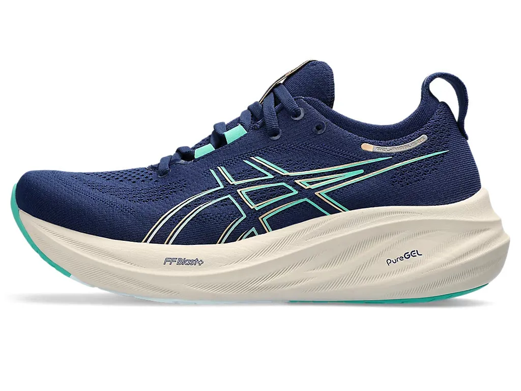 Asics Femme Gel Nimbus 26 - Étendue Bleue/Aurore Verte (1012B601-400) Asics Chaussures de Course
