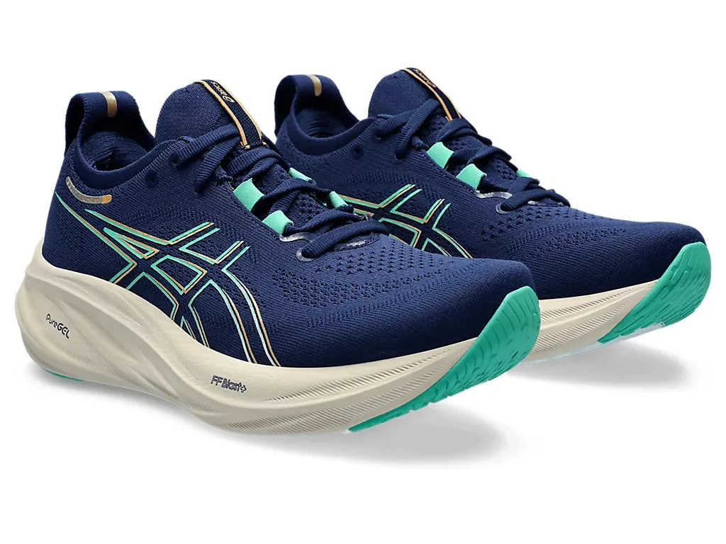 Asics Femme Gel Nimbus 26 - Étendue Bleue/Aurore Verte (1012B601-400) Asics Chaussures de Course