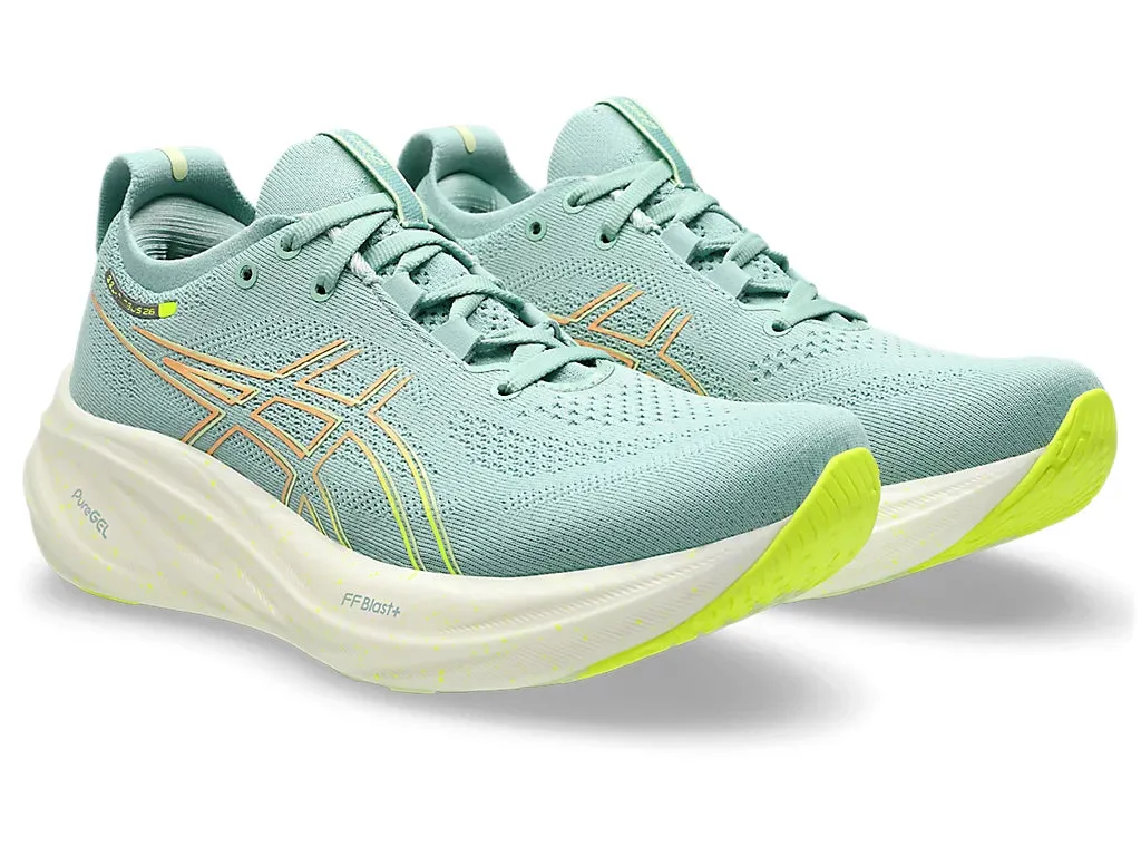 Asics Gel Nimbus 26 Femme - Céladon Clair/ Jaune Sécurité (1012B601-301) Asics Chaussures de Course