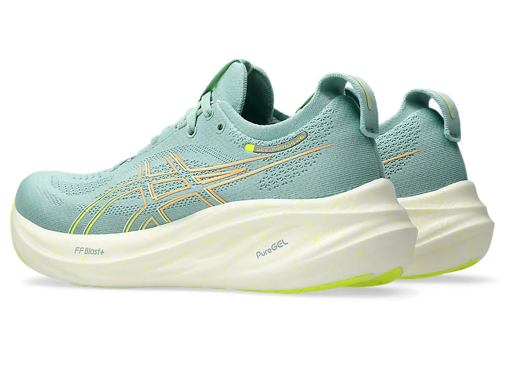 Asics Gel Nimbus 26 Femme - Céladon Clair/ Jaune Sécurité (1012B601-301) Asics Chaussures de Course