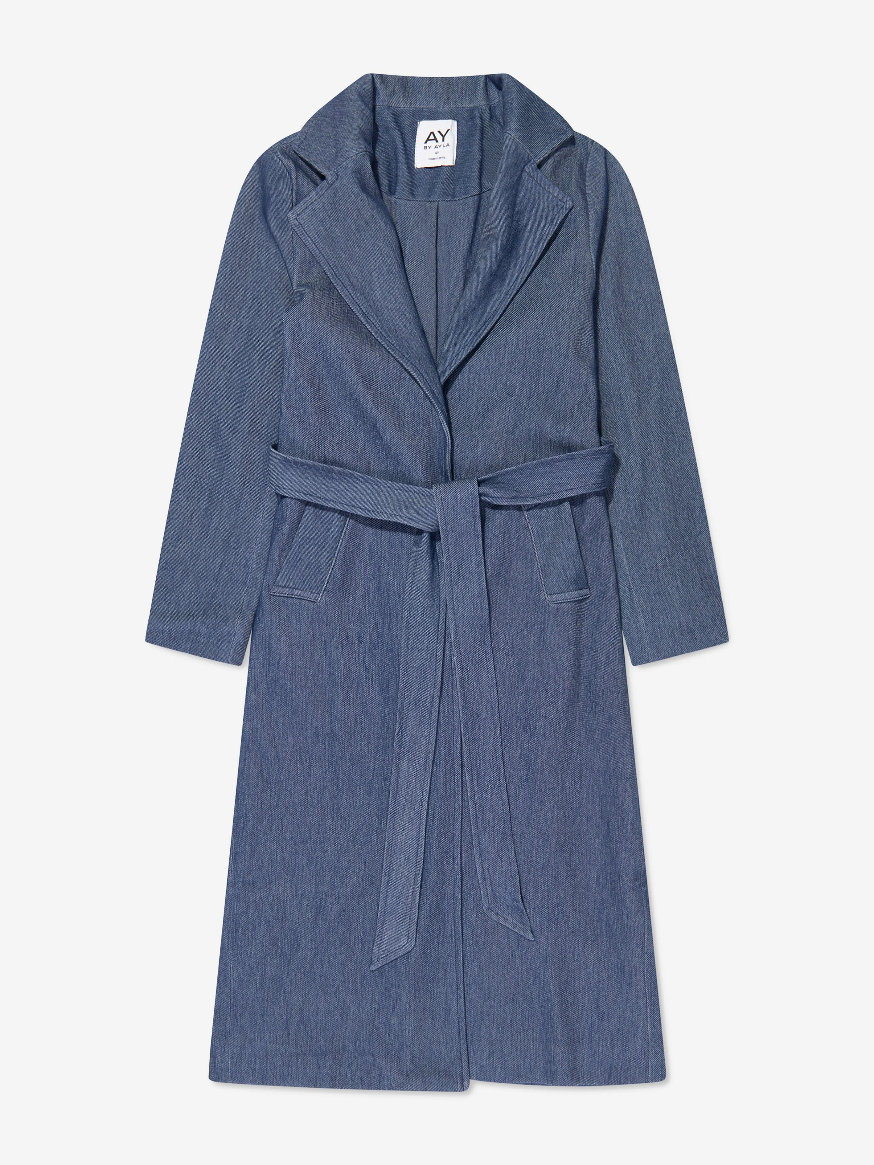 Manteau trench ceinturé en jean pour filles AY par AYLA en bleu