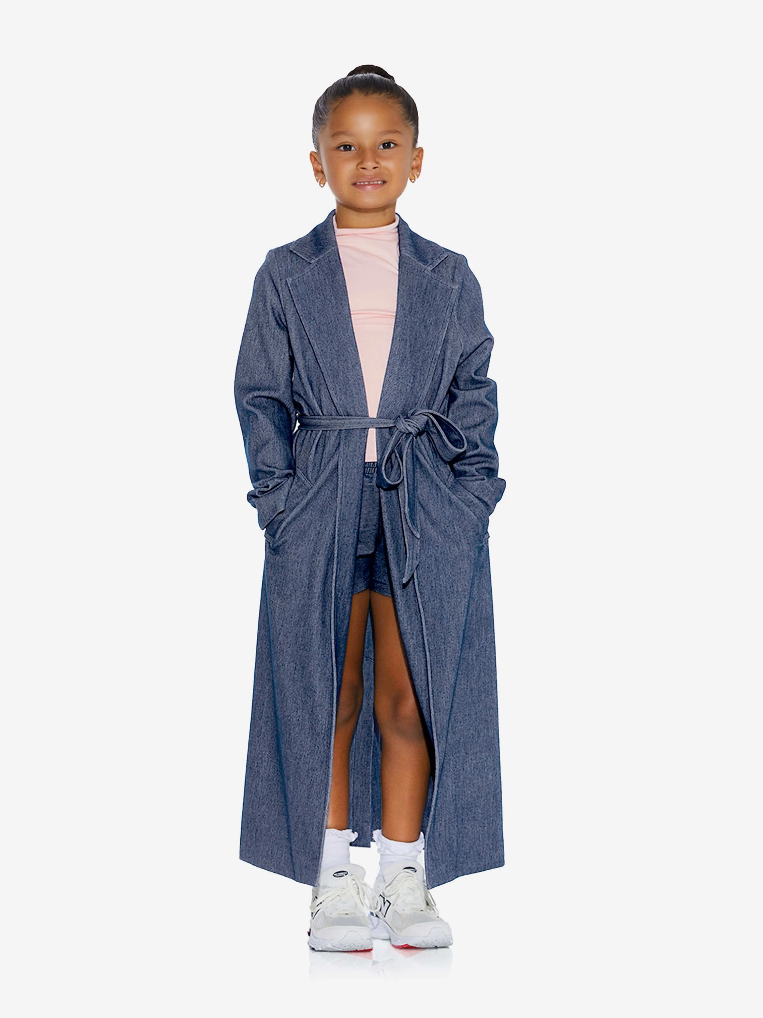 Manteau trench ceinturé en jean pour filles AY par AYLA en bleu