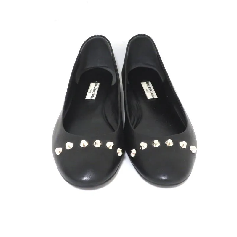 Balenciaga Ballerines à Clous en Cuir Noir Taille 38