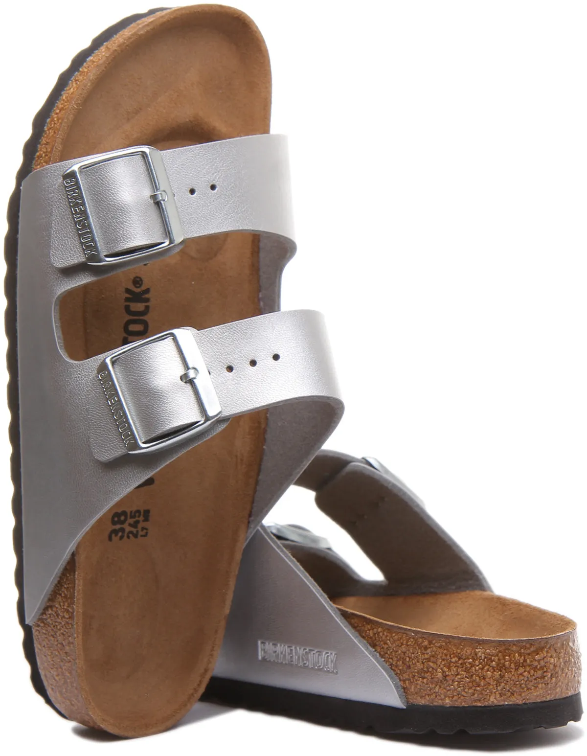 Birkenstock Arizona en argent pour femmes | Chaussures à coupe étroite Birkenstock