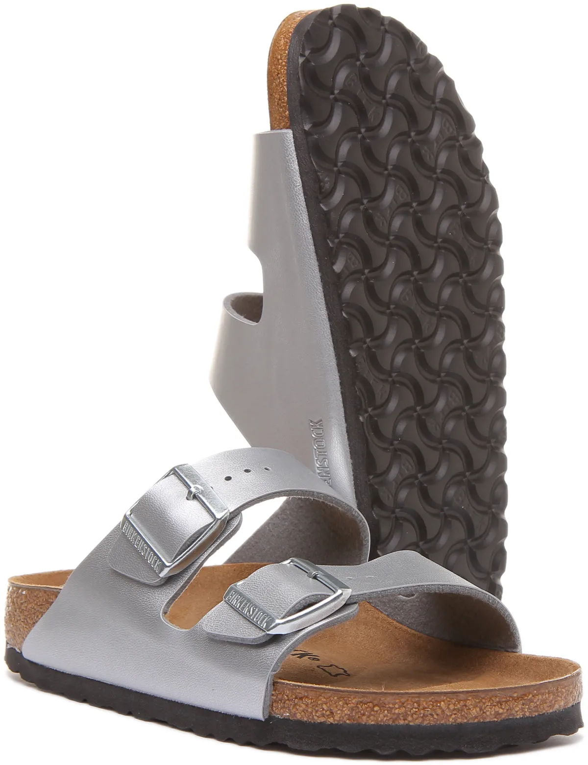Birkenstock Arizona en argent pour femmes | Chaussures à coupe étroite Birkenstock