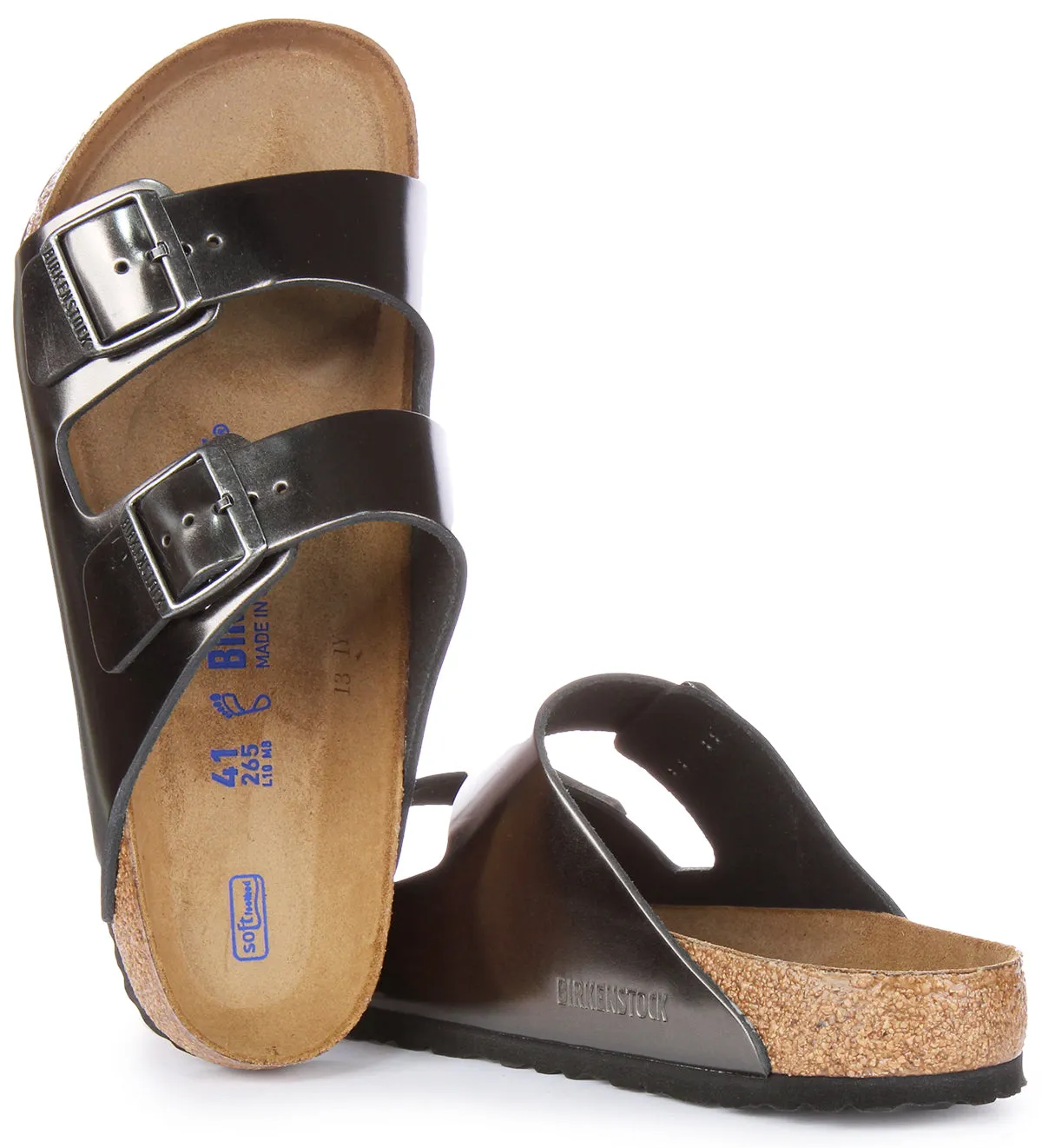 Birkenstock Arizona Cuir Naturel SFB Anthracite | Chaussures à Taille Standard Birkenstock
