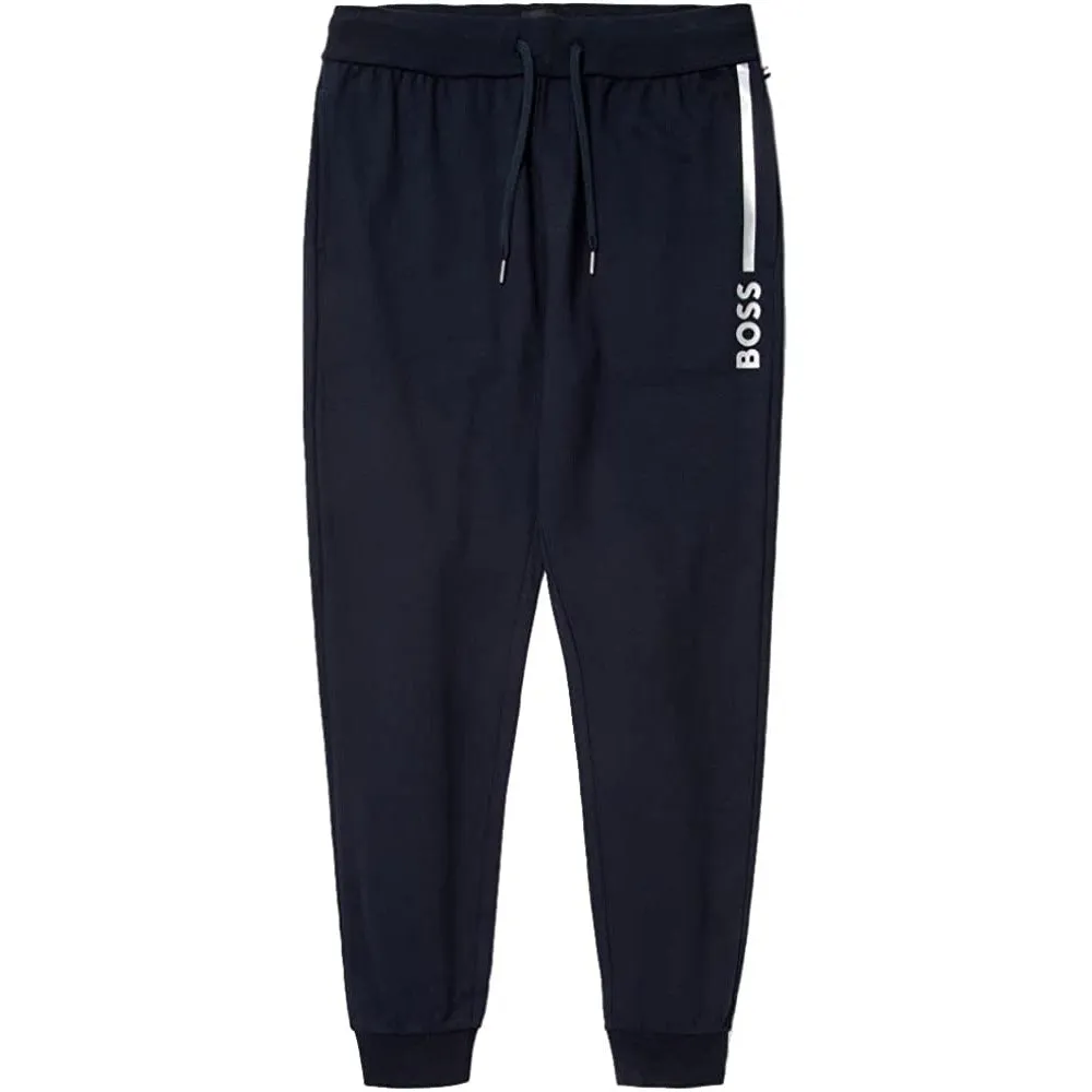Pantalon de survêtement BOSS Men à logo rayé et cordons de serrage bleu amiral