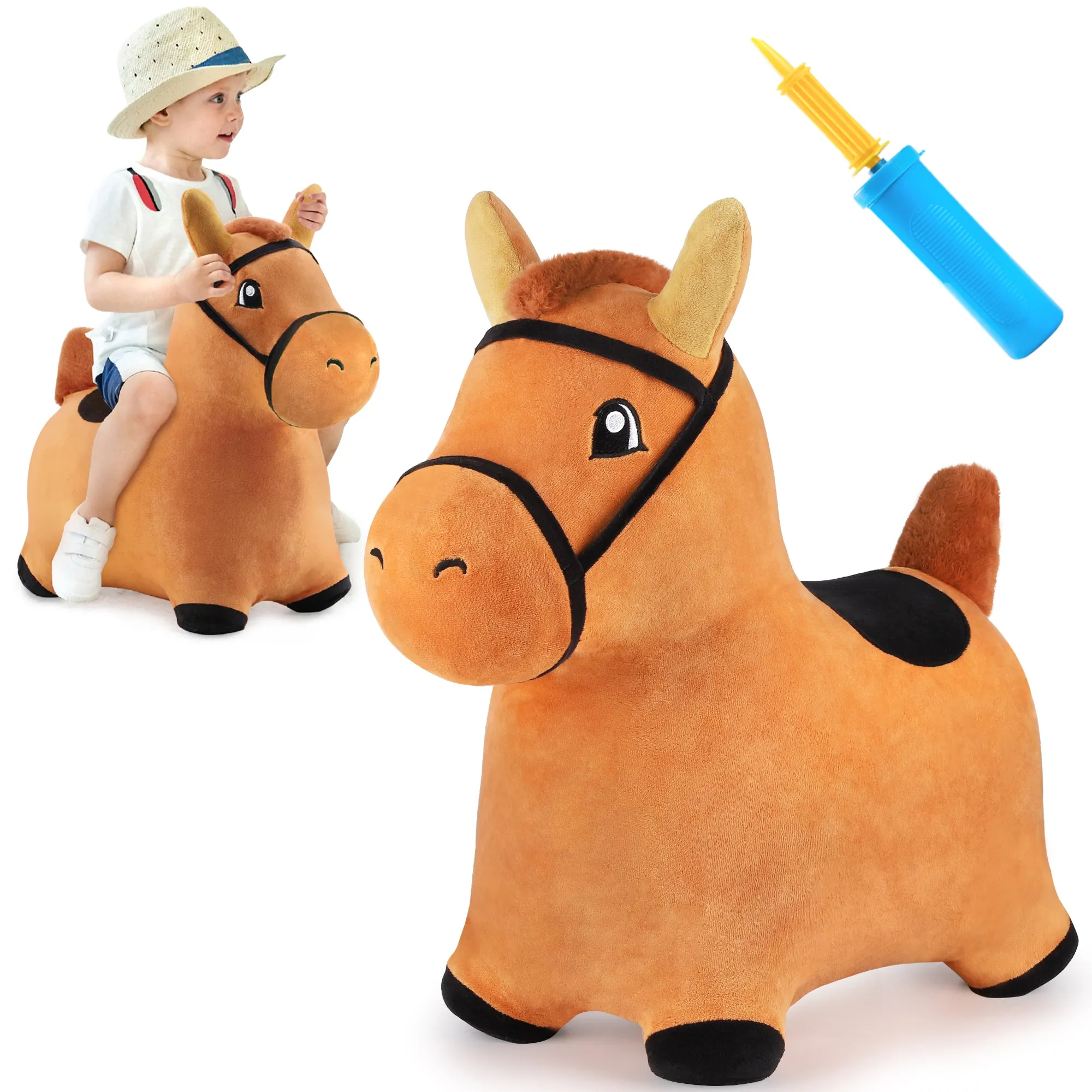 Cheval Brun Élastique à Basculer - Jouet d'Extérieur pour Enfants