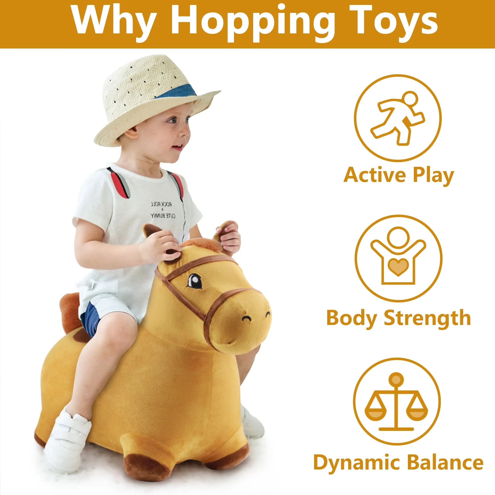 Cheval Sauteur Jaune Bouncy Pals - Jouet à Bascule pour Extérieur