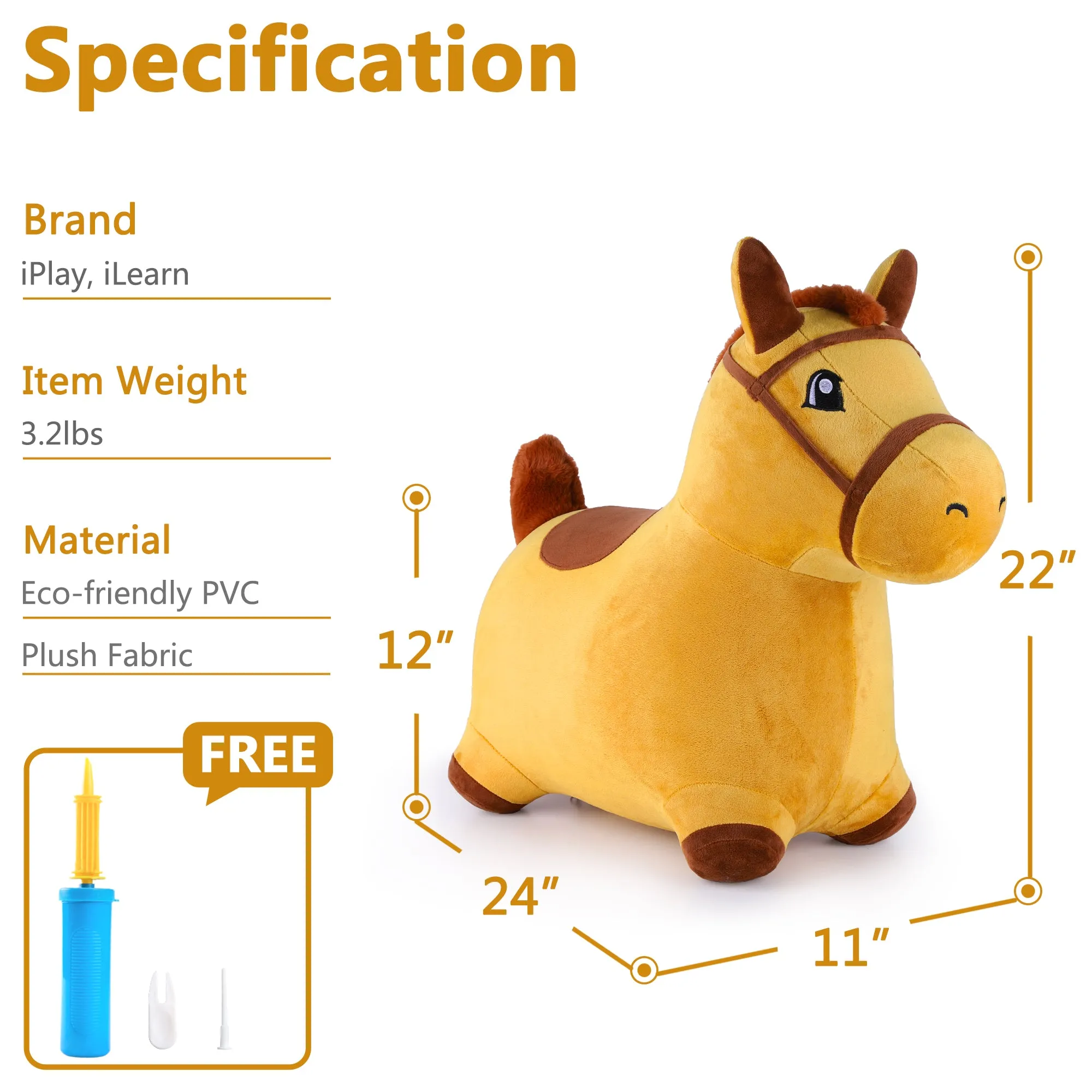 Cheval Sauteur Jaune Bouncy Pals - Jouet à Bascule pour Extérieur