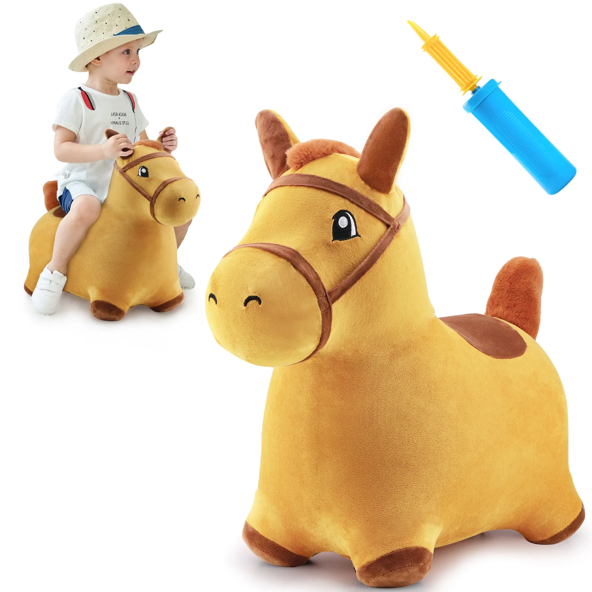 Cheval Sauteur Jaune Bouncy Pals - Jouet à Bascule pour Extérieur