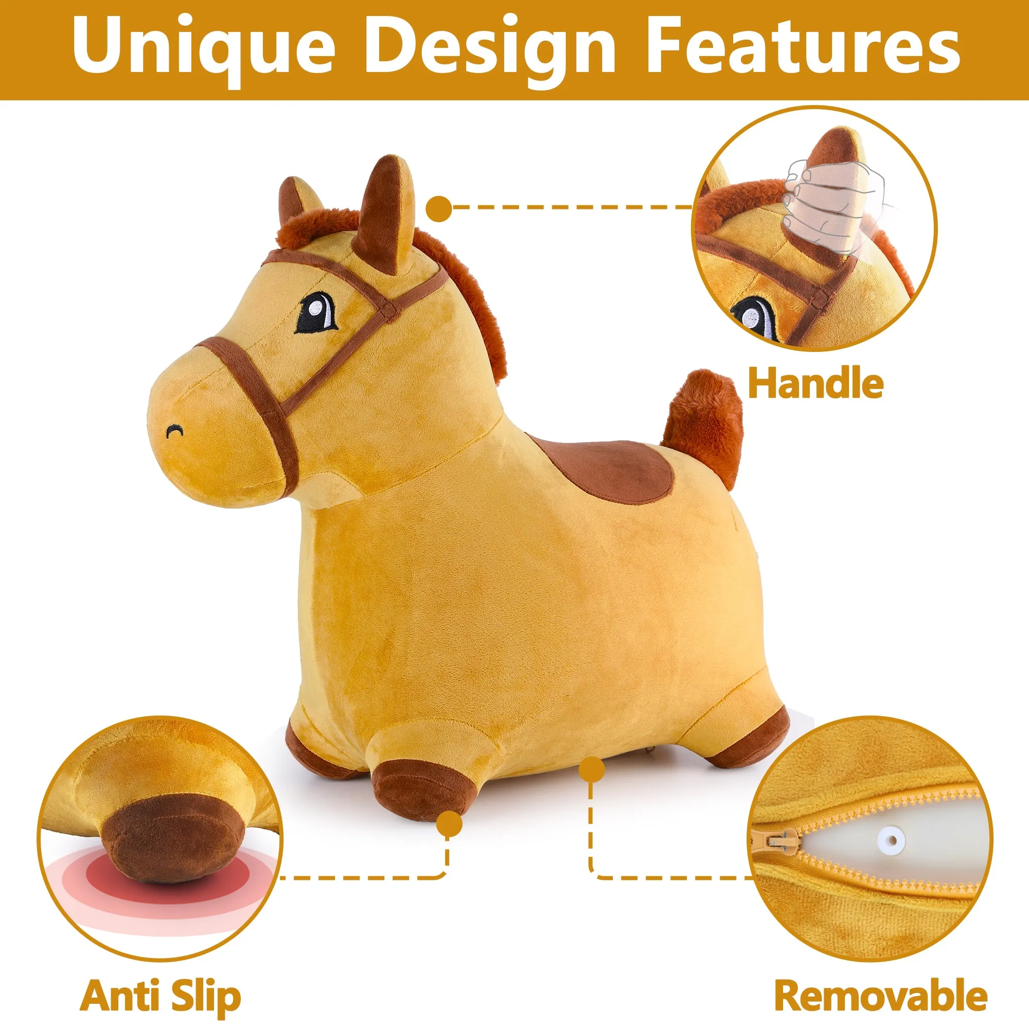 Cheval Sauteur Jaune Bouncy Pals - Jouet à Bascule pour Extérieur