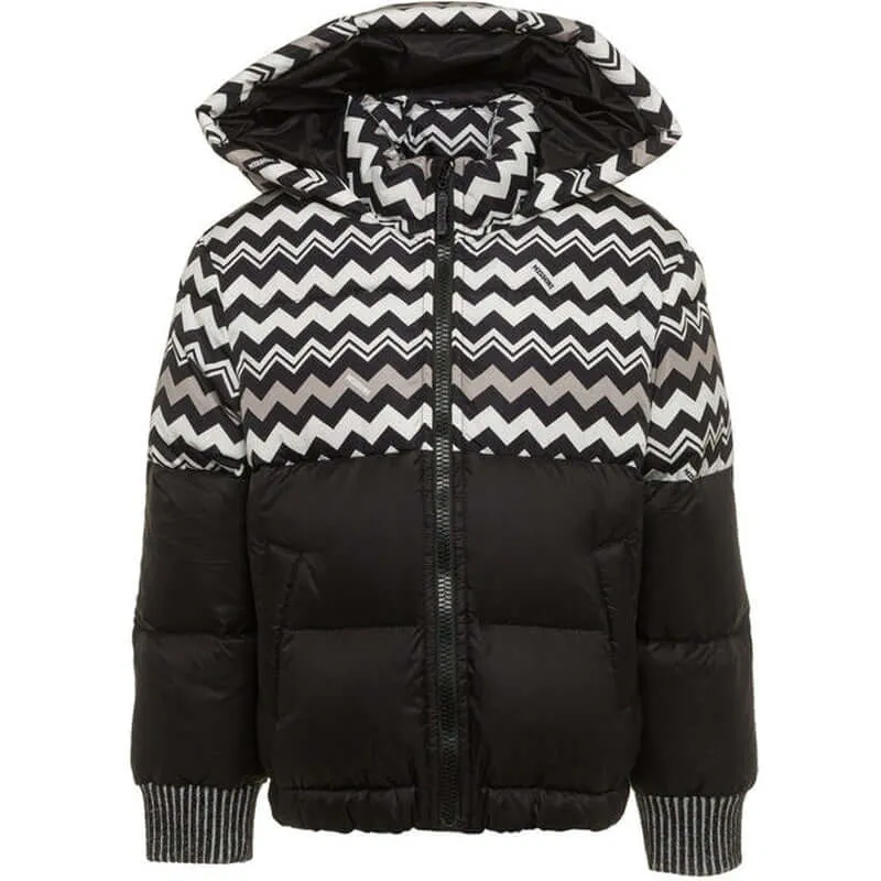 Manteau matelassé noir à motifs zigzag pour garçons
