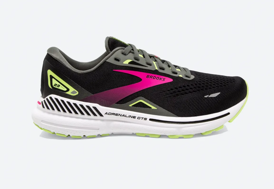 Brooks Womens Adrenaline GTS 23 Large Largeur - Noir/Gunmetal/Vert Vif (1203811D037) Brooks