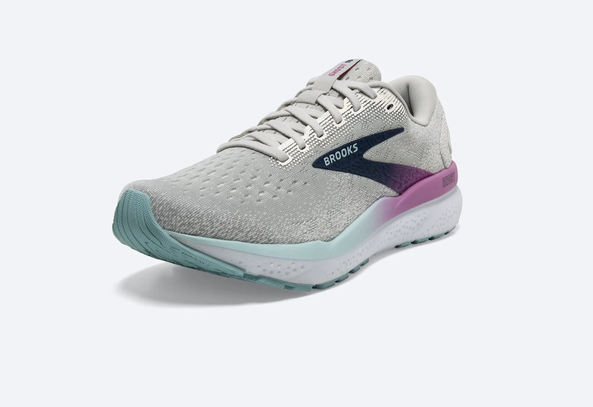 Brooks Womens Ghost 16 Wide - Blanc/Gris/Bleu Domaine (1204071D175) Brooks