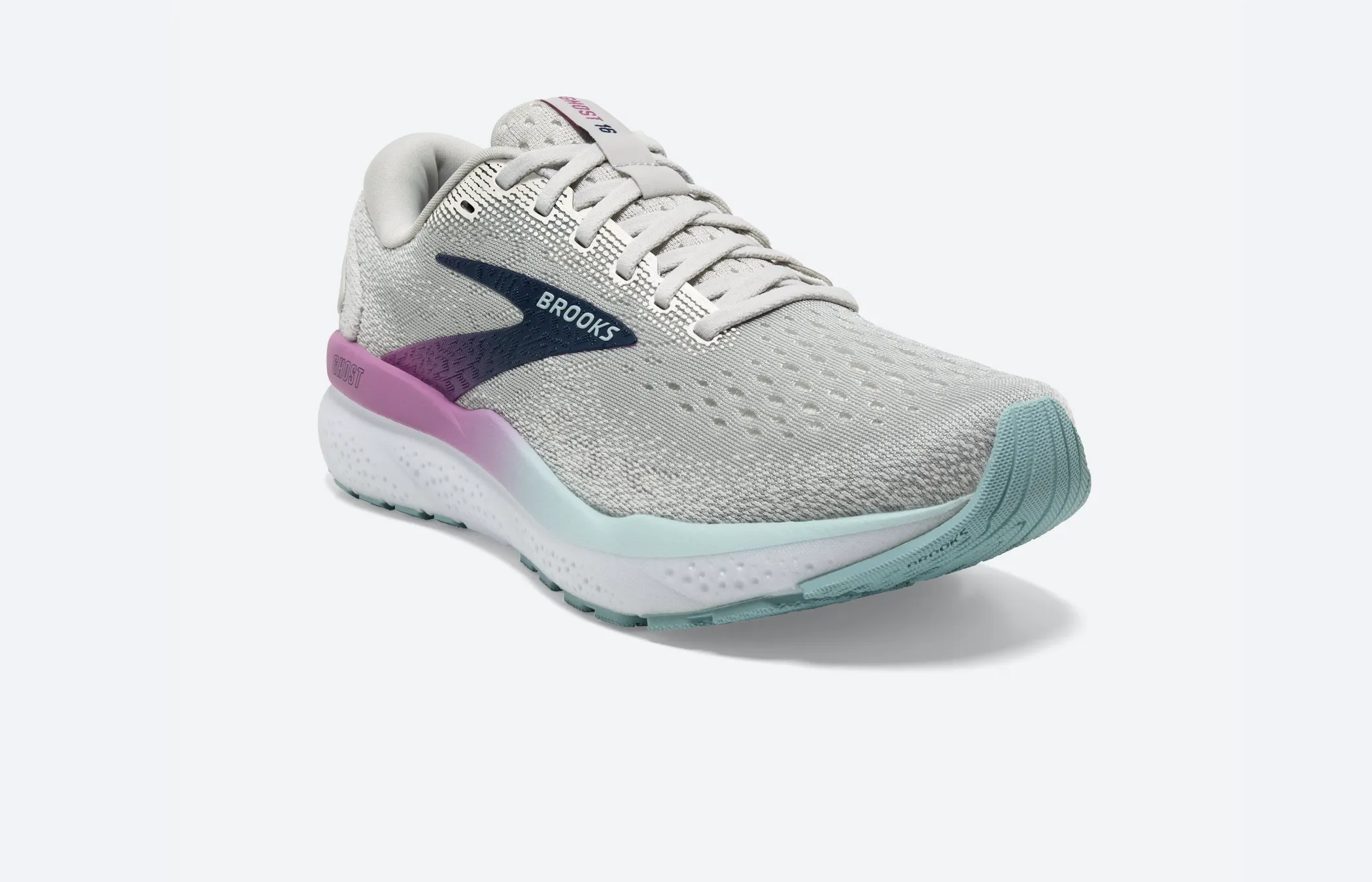 Brooks Womens Ghost 16 Wide - Blanc/Gris/Bleu Domaine (1204071D175) Brooks