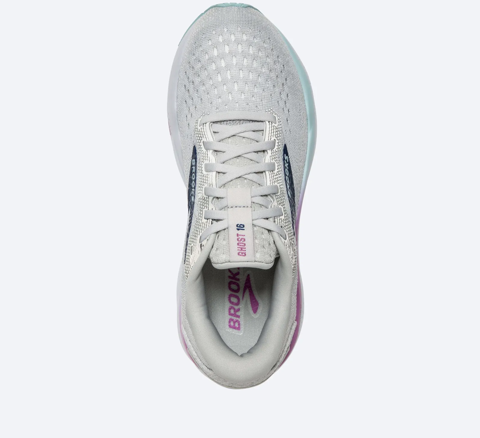 Brooks Womens Ghost 16 Wide - Blanc/Gris/Bleu Domaine (1204071D175) Brooks