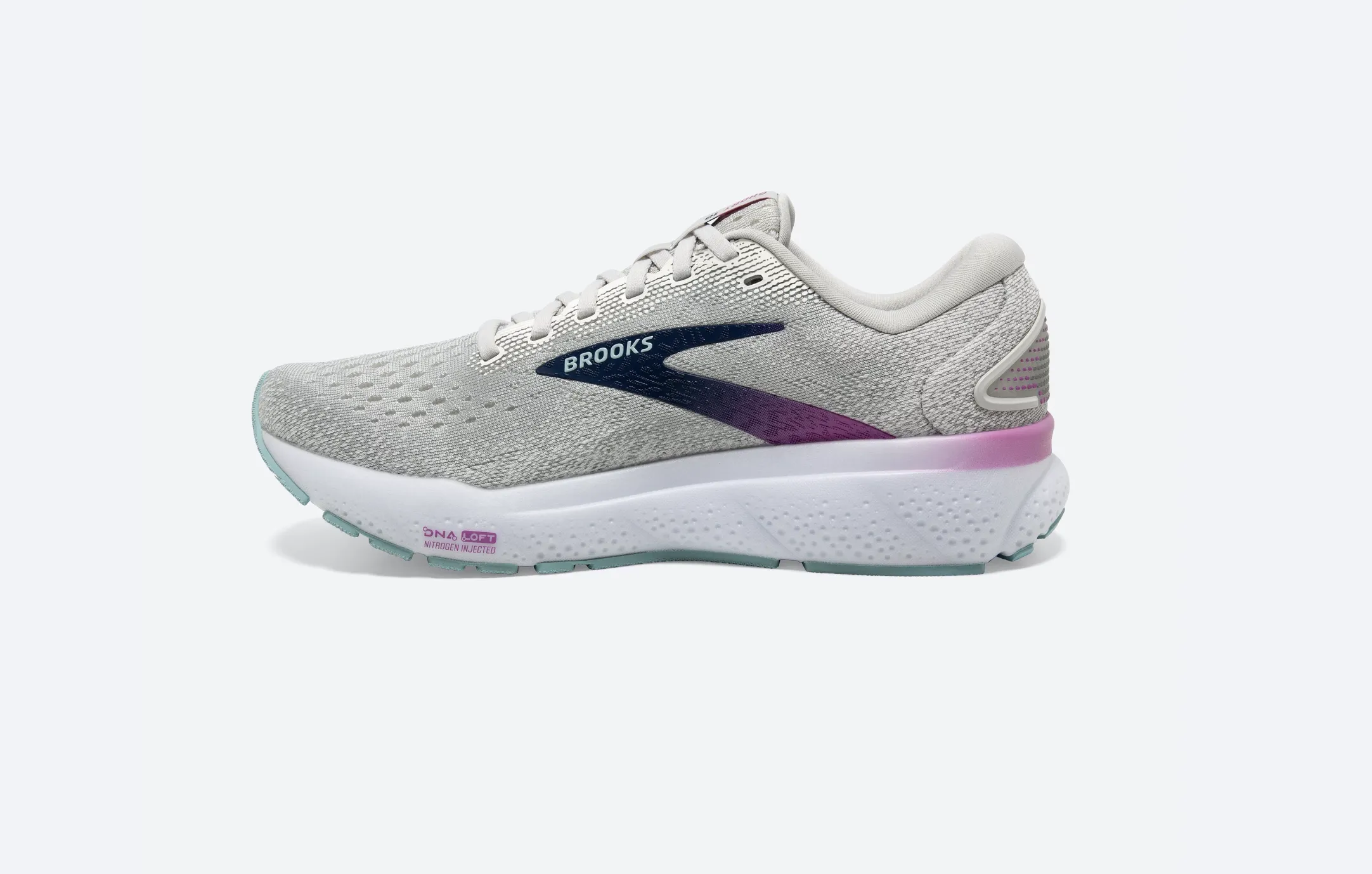 Brooks Womens Ghost 16 Wide - Blanc/Gris/Bleu Domaine (1204071D175) Brooks