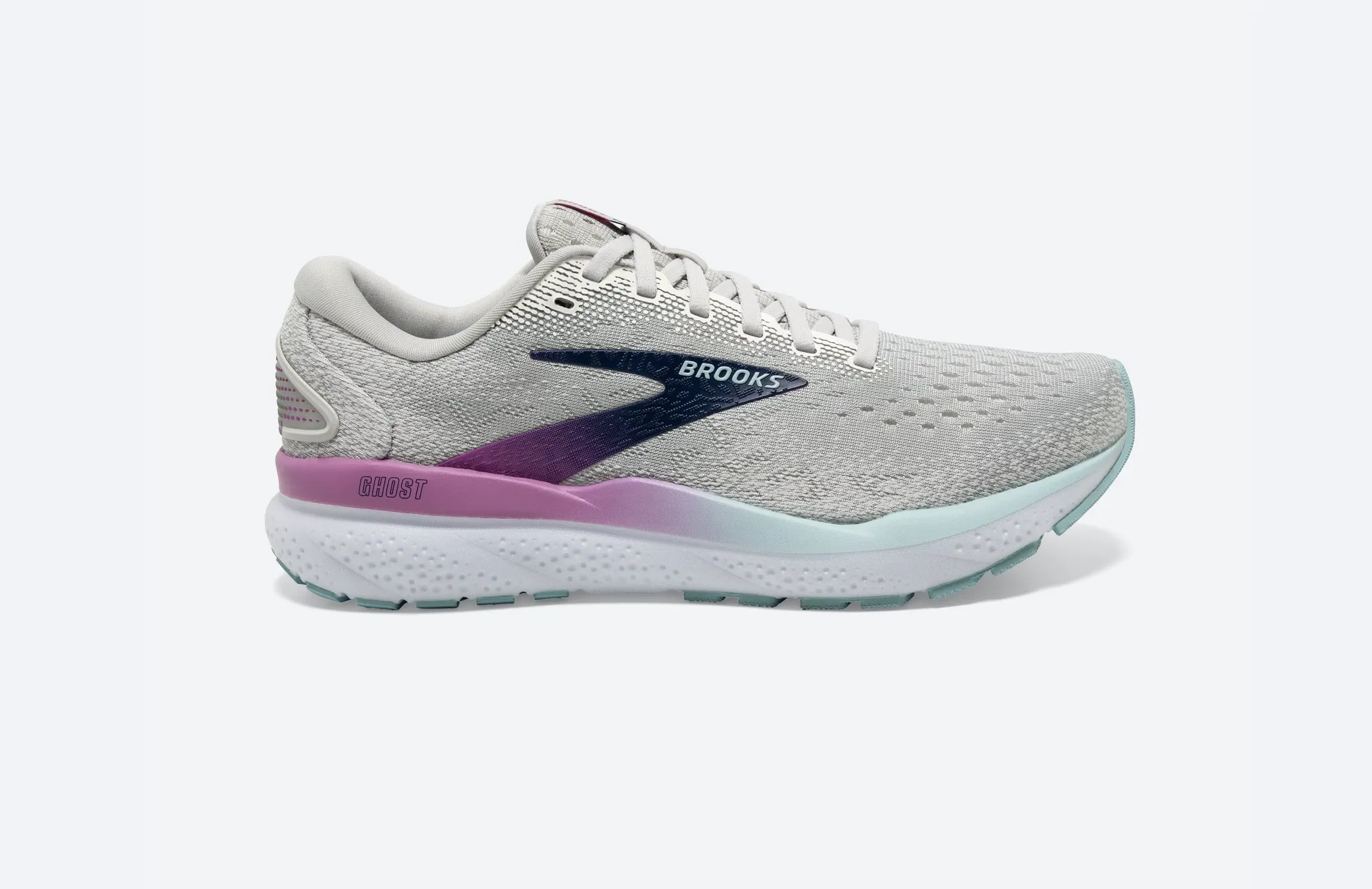 Brooks Womens Ghost 16 Wide - Blanc/Gris/Bleu Domaine (1204071D175) Brooks