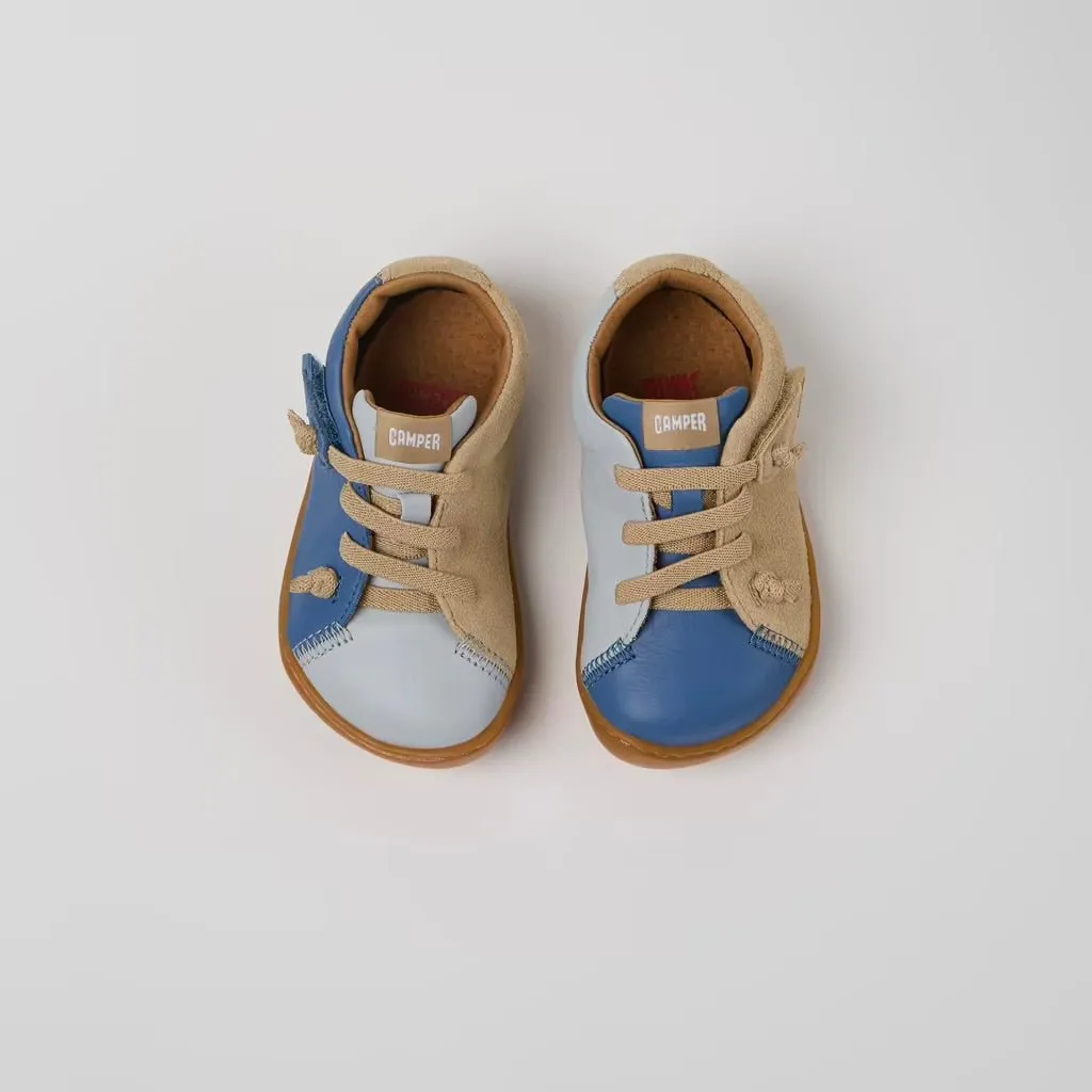 Camper : Chaussures en cuir à scratch jumelées - Multicolore bleu