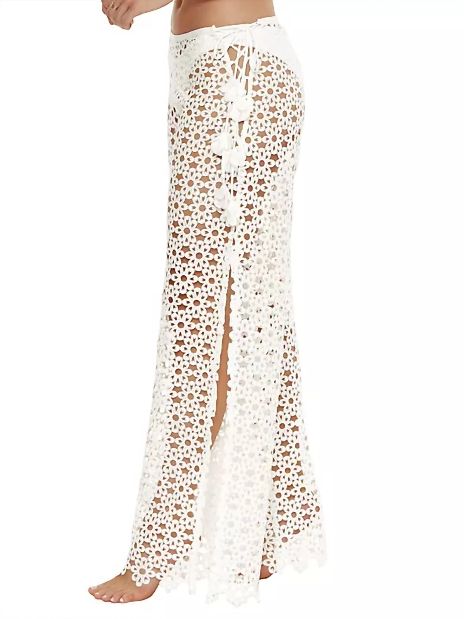 Pantalon couvrant en mesh floral Chateau en couleur vanille