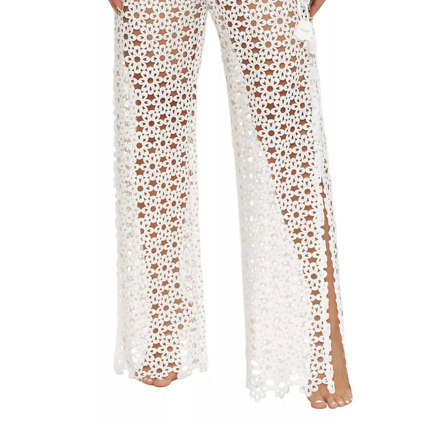 Pantalon couvrant en mesh floral Chateau en couleur vanille
