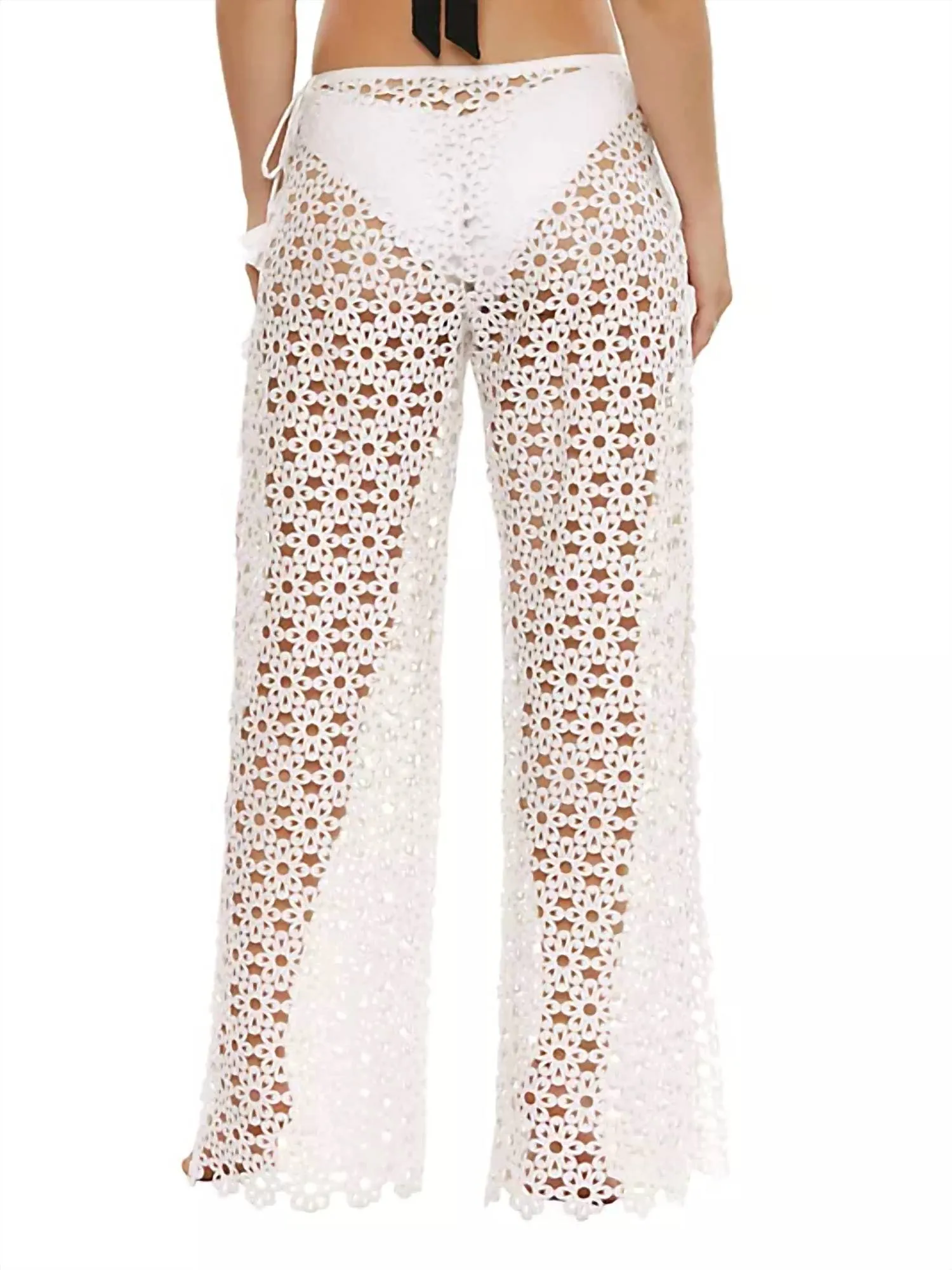 Pantalon couvrant en mesh floral Chateau en couleur vanille