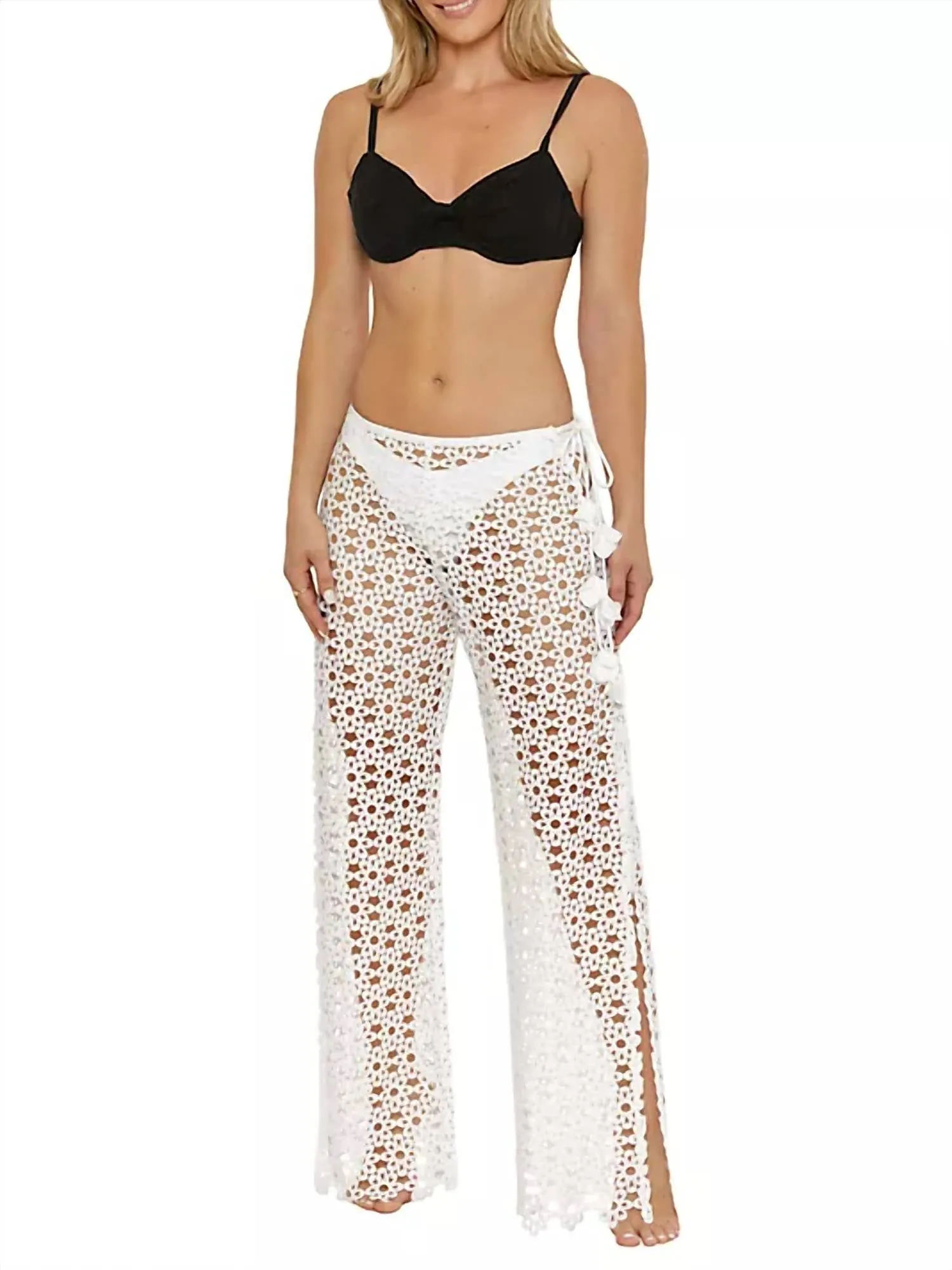 Pantalon couvrant en mesh floral Chateau en couleur vanille