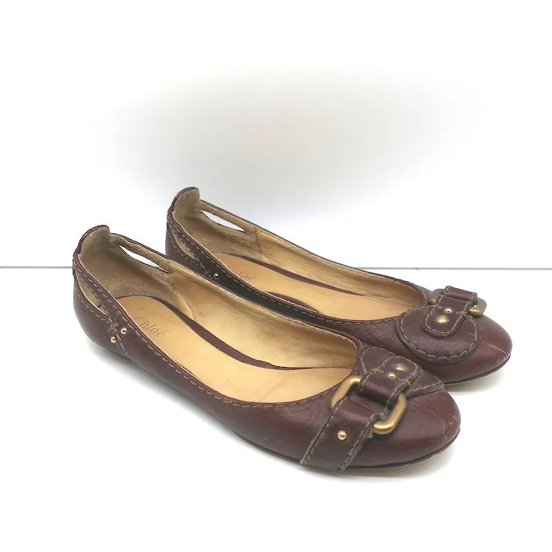 Chloe Paddington Ballerines en Cuir Brun Foncé Taille 36