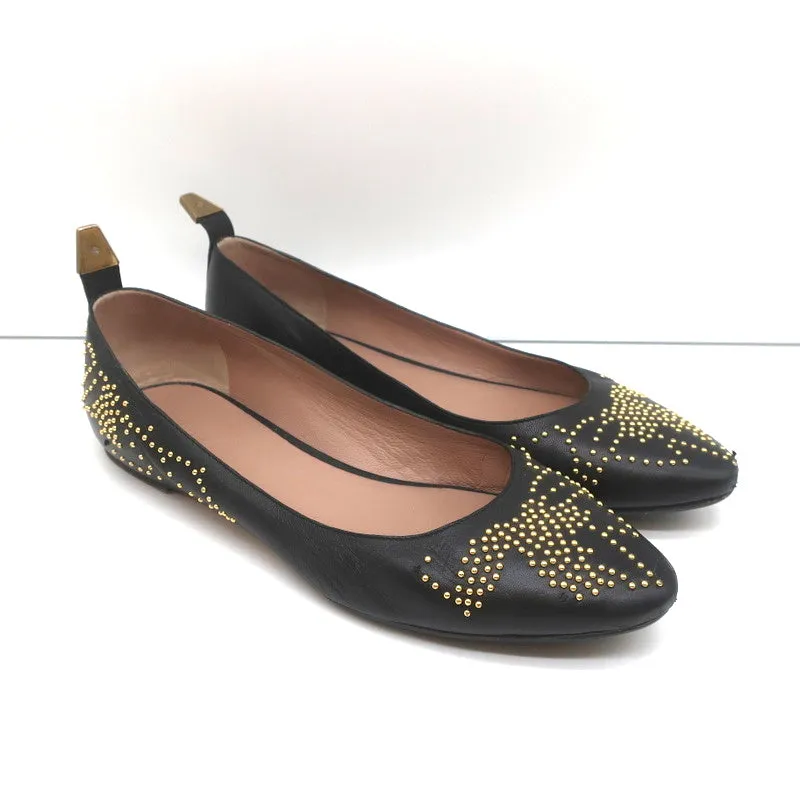 Chloe Susanna Ballerines à Clous Cuir Noir Taille 39