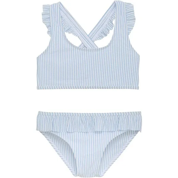Bikini pour enfants en seersucker couleur céruléen