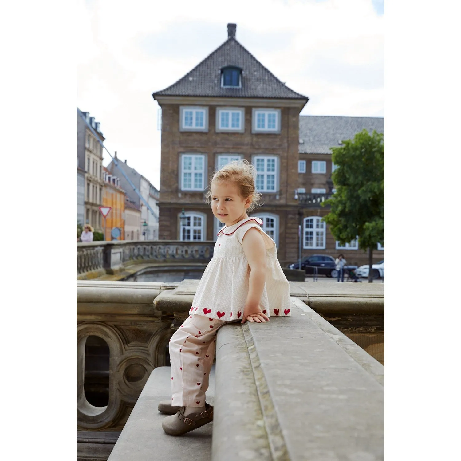 COPENHAGEN COLORS Pantalon en sergé cœur Rose Poussiéreux Baies Blanches Cœurs Copenhagen Colors