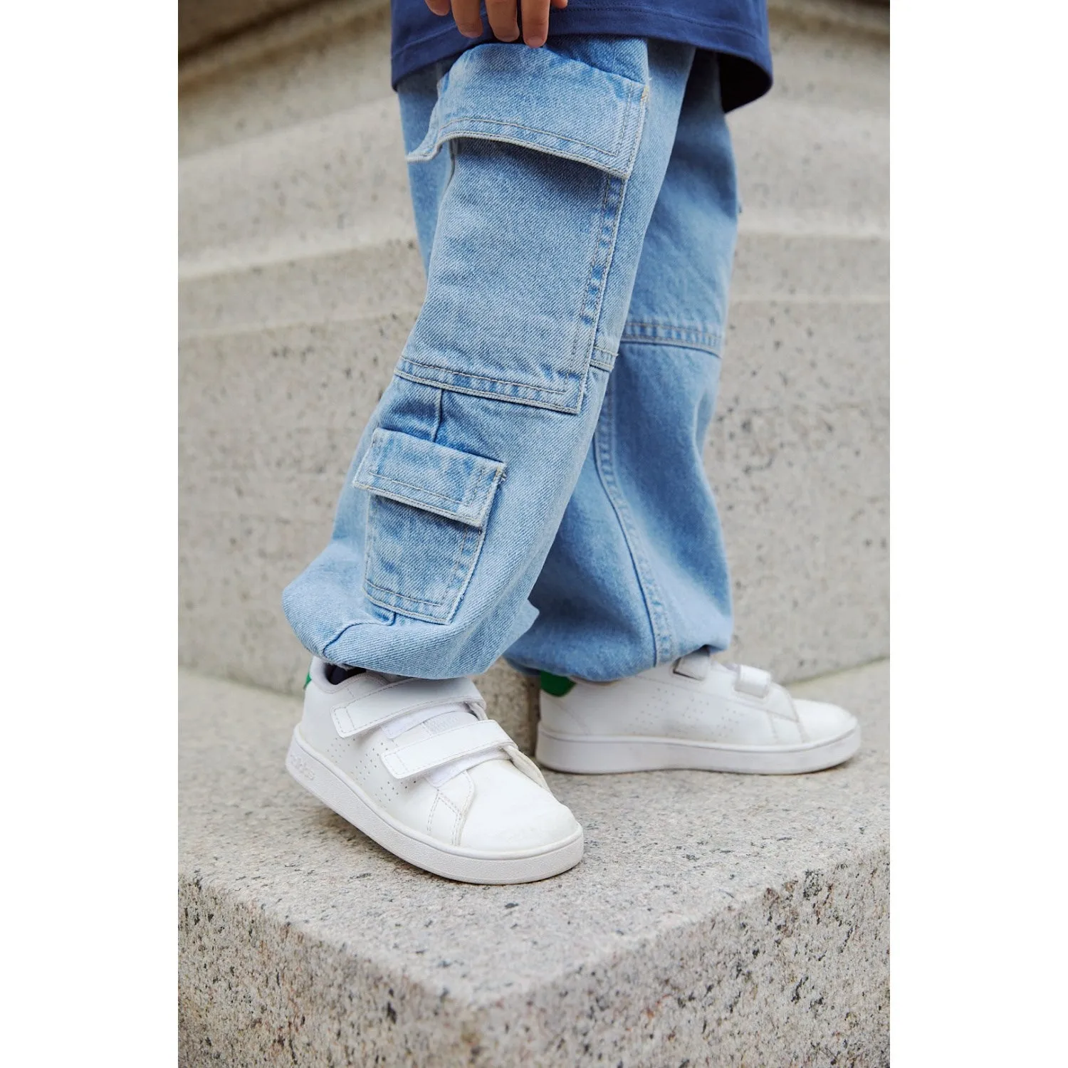 COPENHAGEN COLORS Pantalon Cargo en Jean Biologique Lavé Bleu Clair Indigo