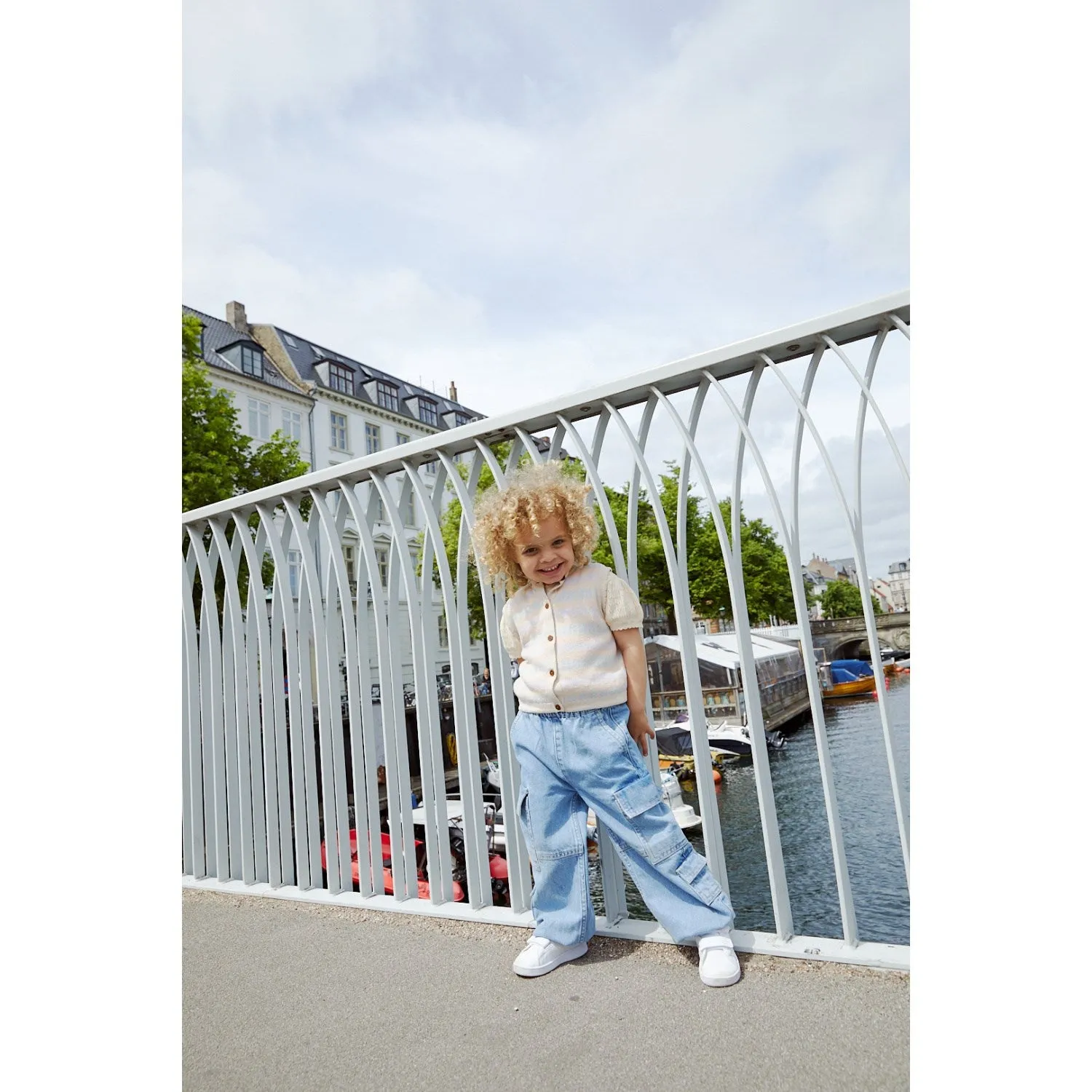 COPENHAGEN COLORS Pantalon Cargo en Jean Biologique Lavé Bleu Clair Indigo