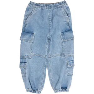 COPENHAGEN COLORS Lt Blue Indigo Washed Organic Cargo Denim Pants Copenhagen Colors