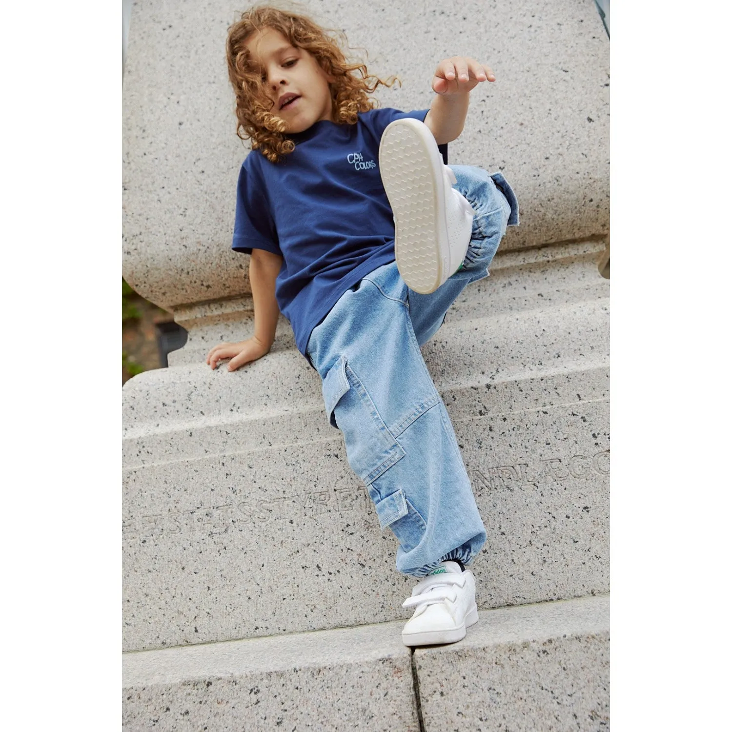 COPENHAGEN COLORS Pantalon Cargo en Jean Biologique Lavé Bleu Clair Indigo