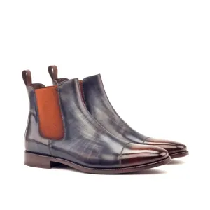 Dapperfam Shoes DapperFam Monza in Brown / Grey Men's Hand-Painted Patina Chelsea Boot