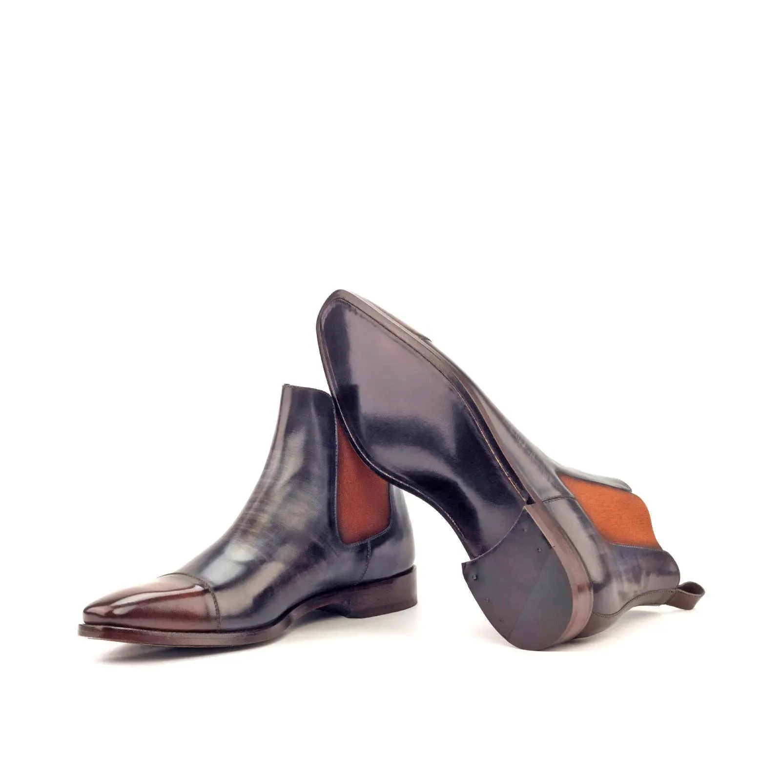 Chaussures Dapperfam DapperFam Monza en Marron / Gris Bottes Chelsea à Patine Peinte à la Main pour Hommes