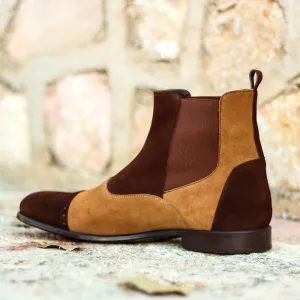 Dapperfam Shoes DapperFam Vesuvio in Dark Brown / Camel Men's Lux Suede Chelsea Multi Boot
