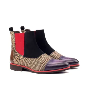 Dapperfam Shoes DapperFam Vesuvio in Tweed / Leopard / Black Men's Sartorial & Lux Suede & Hand-Painted Patina Chelsea Multi Boot