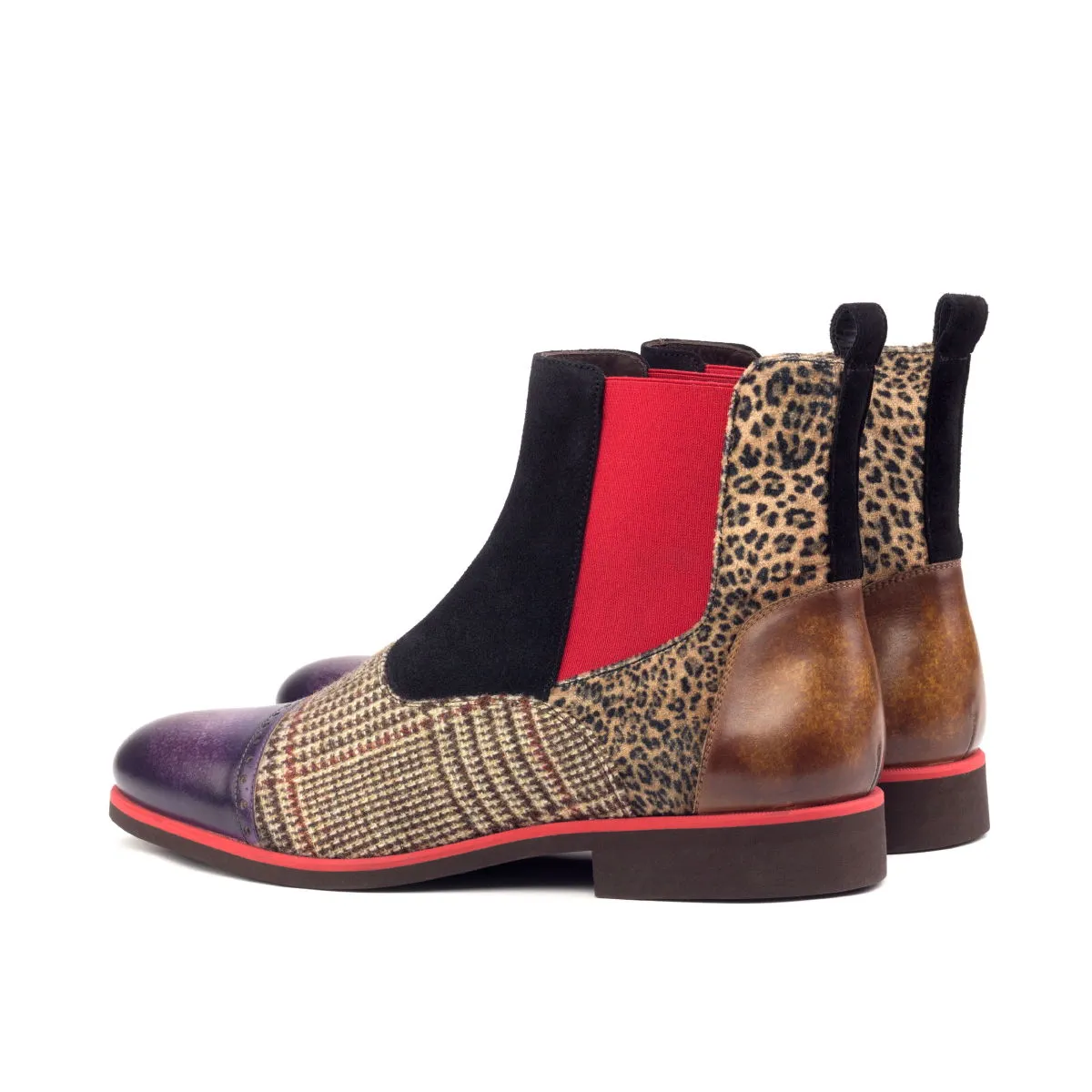 Dapperfam Shoes DapperFam Vesuvio en Tweed / Léopard / Noir - Bottes Chelsea Multi pour Hommes en Suédine de Luxe & Patine Peinte à la Main