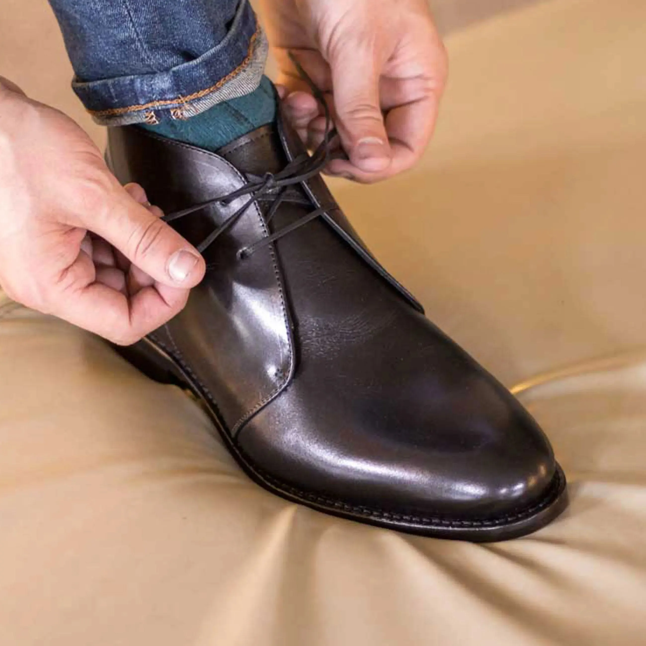 Chaussures Dapperfam DapperFam Vivace en cuir italien noir pour hommes, style Chukka