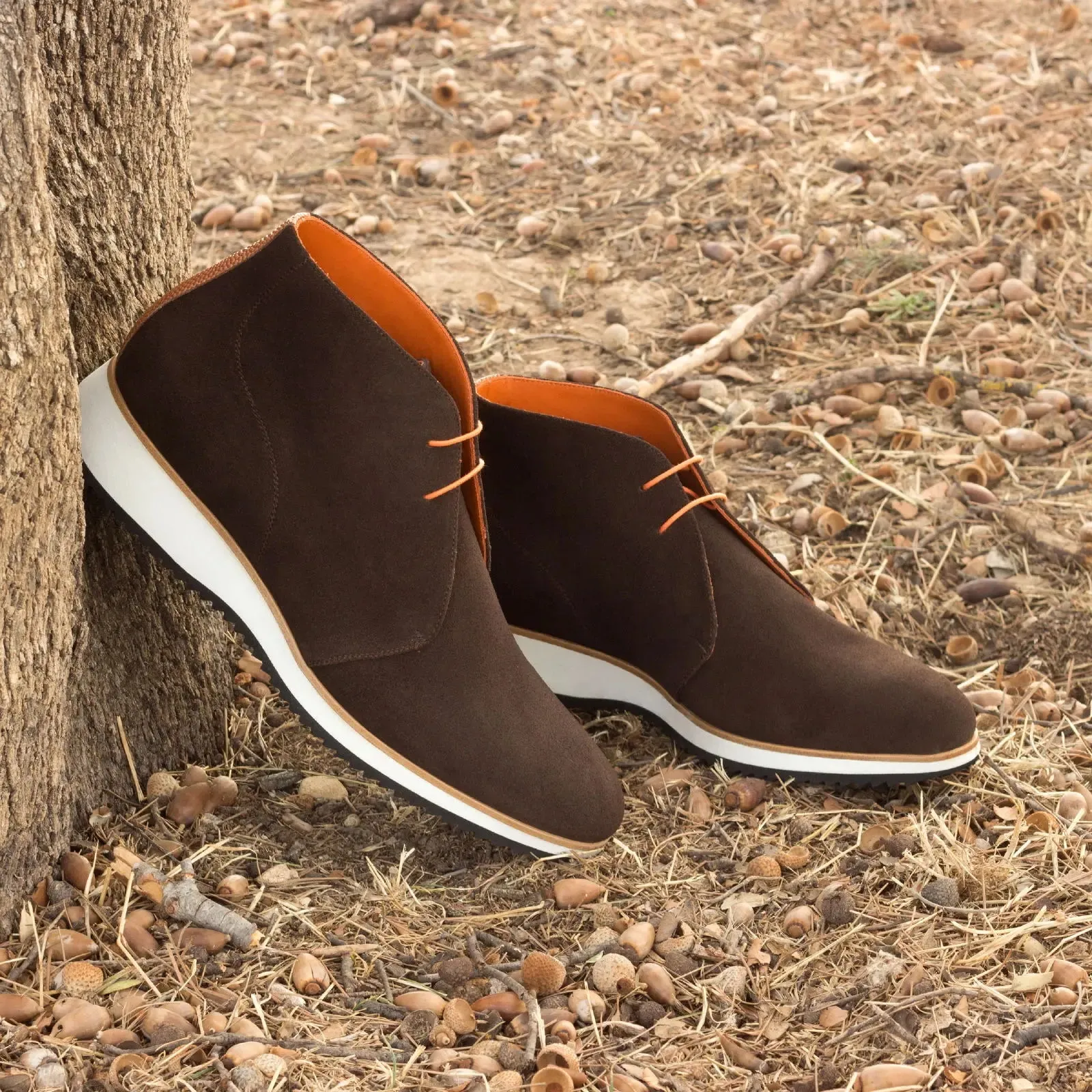 Dapperfam Shoes DapperFam Vivace en Marron Foncé / Cognac Chukka Homme en Suède Luxueux & Cuir Grainé Italien