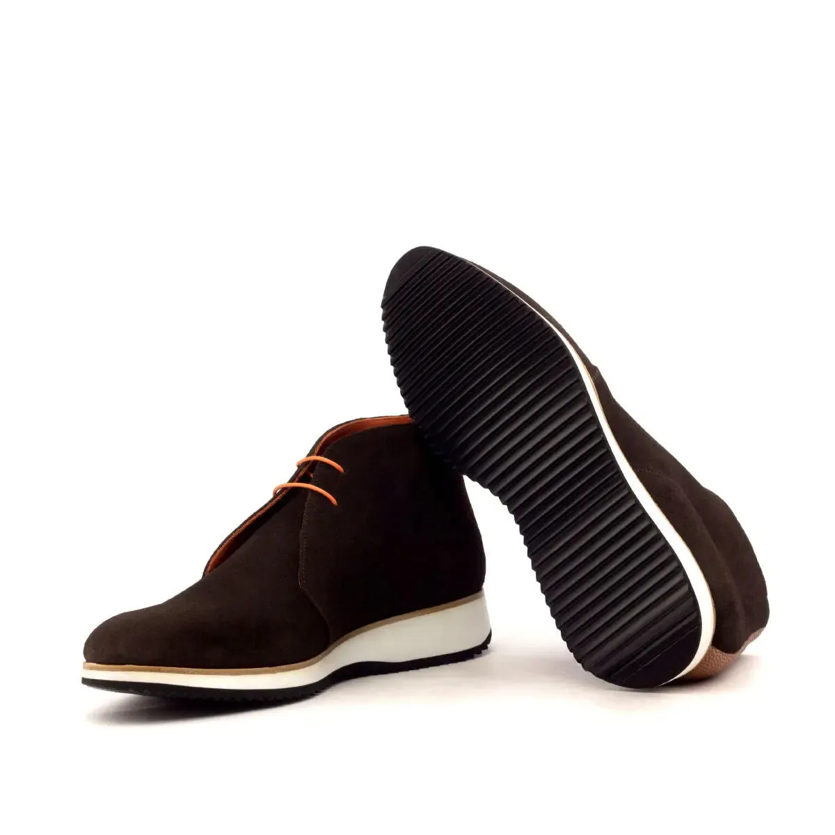 Dapperfam Shoes DapperFam Vivace en Marron Foncé / Cognac Chukka Homme en Suède Luxueux & Cuir Grainé Italien