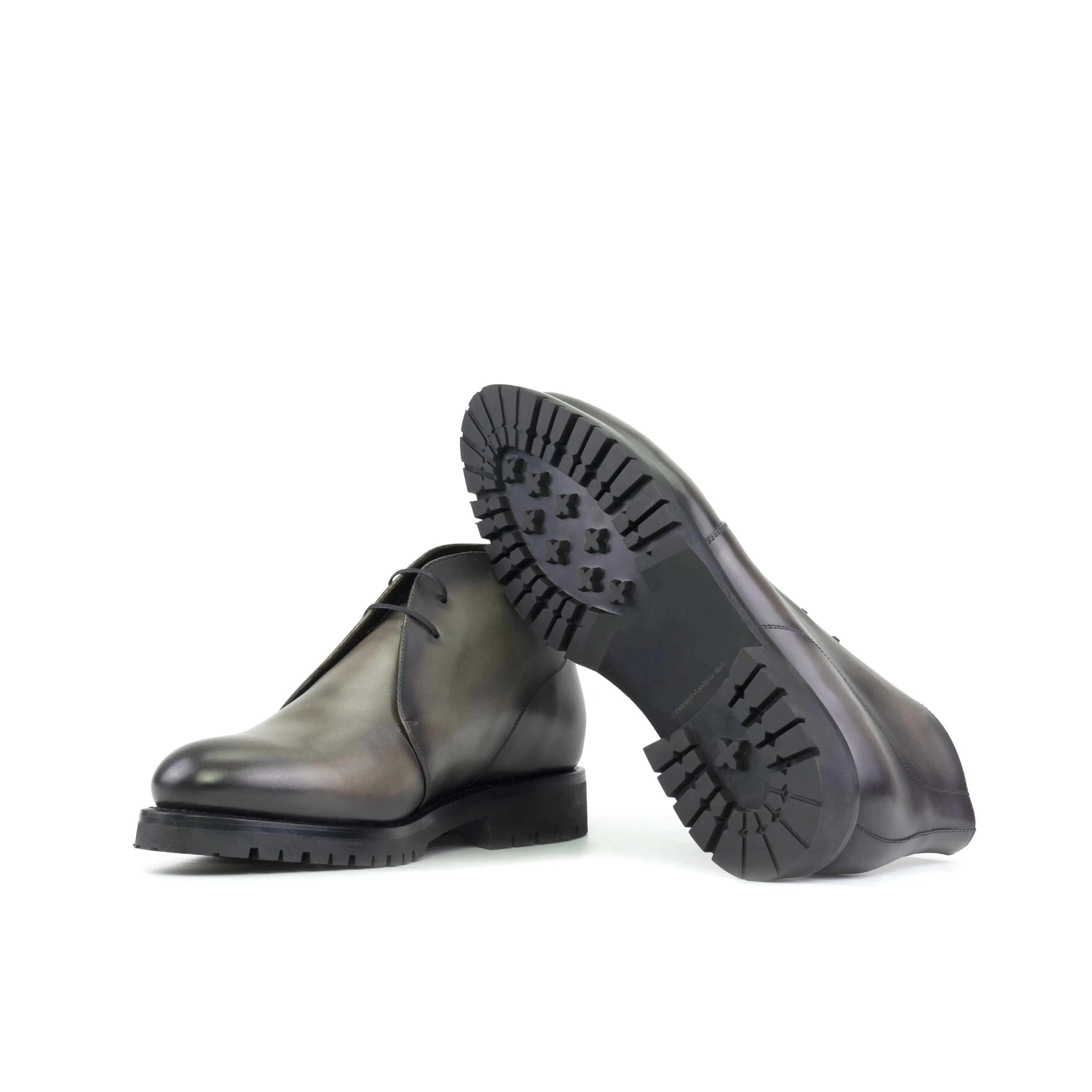 Chaussures Dapperfam DapperFam Vivace en cuir italien gris / vert pour hommes, style Chukka