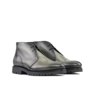 Dapperfam Shoes DapperFam Vivace in Grey / Green Men's Italian Leather Chukka